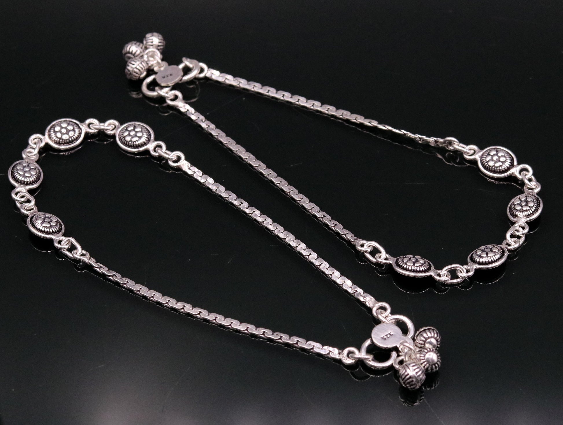 925 sterling silver fabulous ankle bracelet, flower design trendy silver anklets, charm ankle bracelet, feet bracelet stylish gift her ank95 - TRIBAL ORNAMENTS