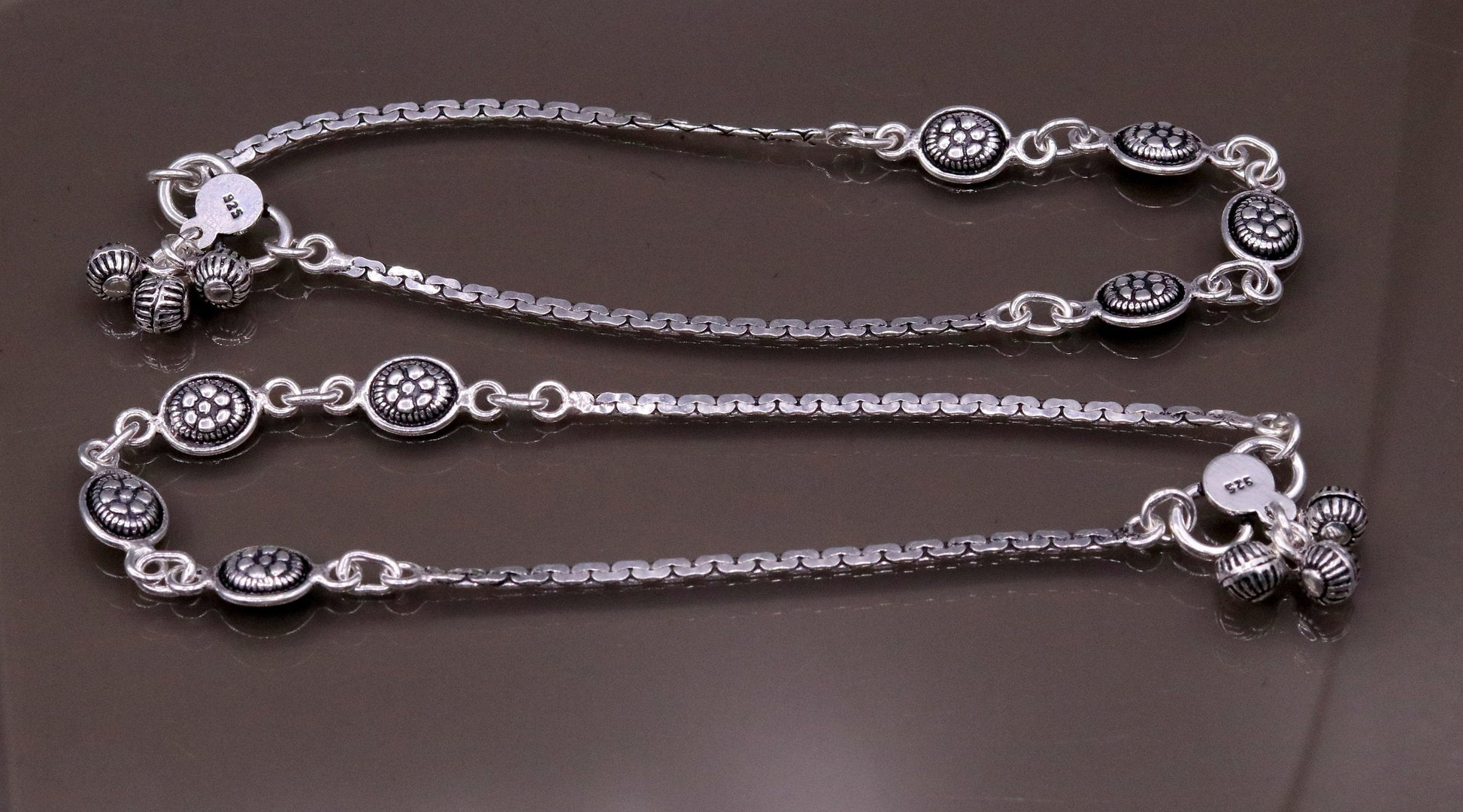 925 sterling silver fabulous ankle bracelet, flower design trendy silver anklets, charm ankle bracelet, feet bracelet stylish gift her ank95 - TRIBAL ORNAMENTS