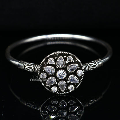 Sterling silver bangle bracelet with a fabulous cut stone, featuring a cuff design, ideal for girls' personalized jewelry gift.