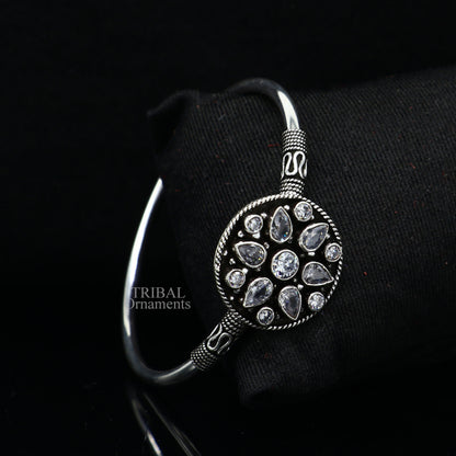925 sterling silver bangle bracelet with fabulous cut stone, tribal ornaments design, perfect as a personalized gift for girls.