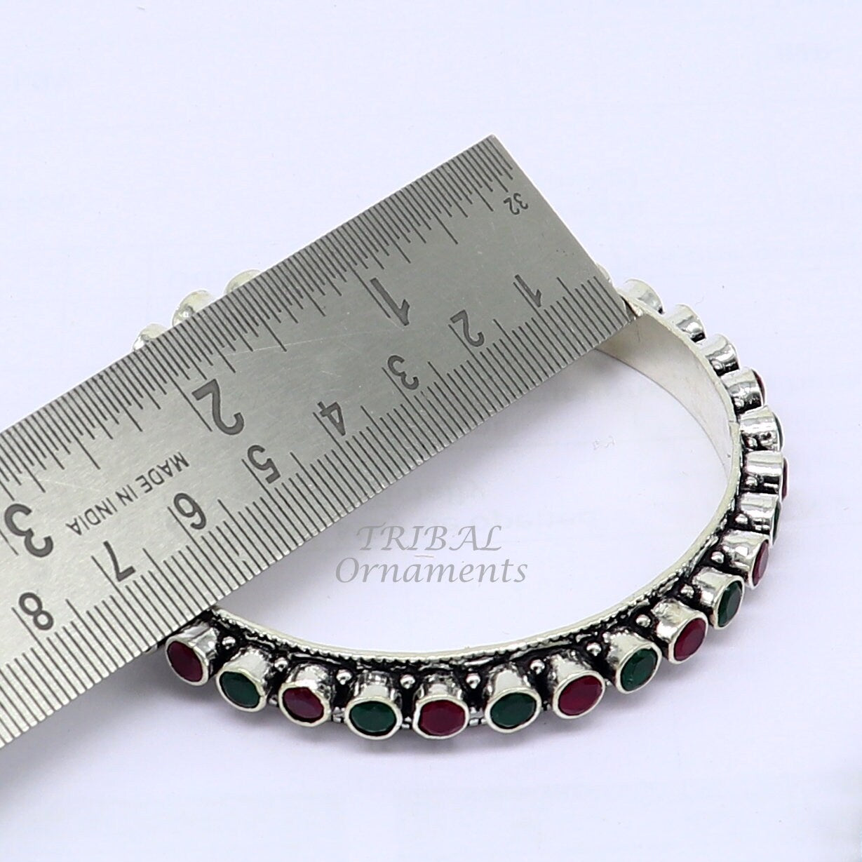 925 sterling silver handmade fabulous cut stone bangle bracelet gorgeous green and red color stone elegant girl's women's jewelry ba175 - TRIBAL ORNAMENTS