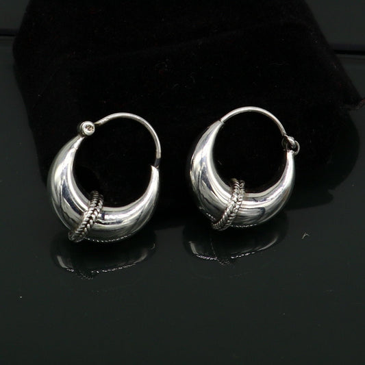925 sterling silver fabulous hoops earring, vintage antique tribal kundal earring from Rajasthan India, best gifting unisex jewelry ear627 - TRIBAL ORNAMENTS