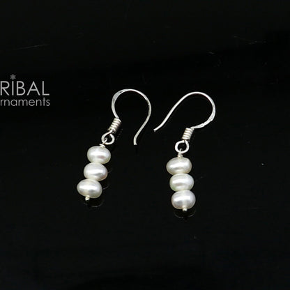 925 Sterling silver hoop earrings with pearls and stones, lightweight and stylish jewelry from Tribal Ornaments.