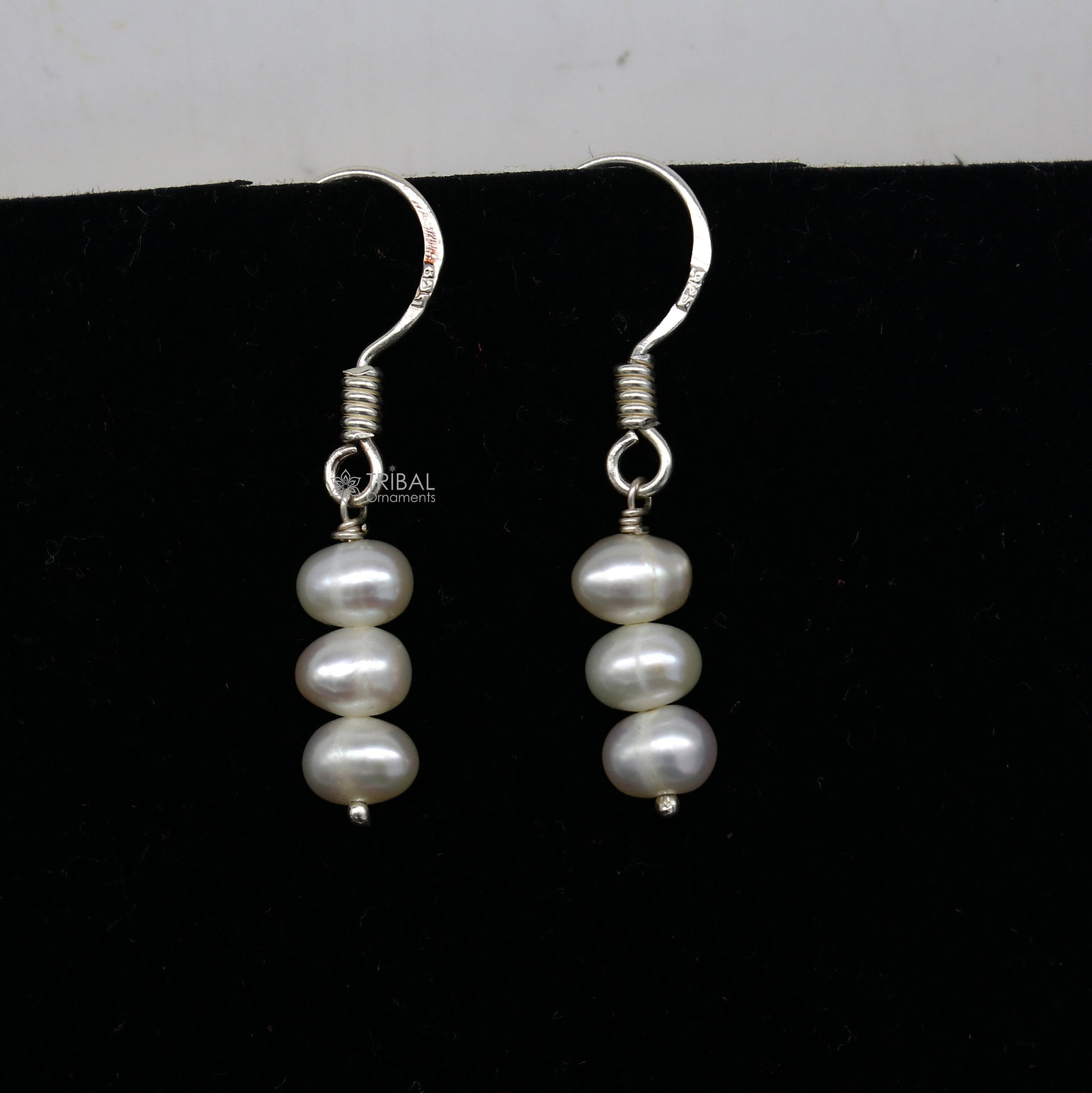 Unique 925 Sterling silver handmade fabulous Hoops earrings with gorgeous pearls stone stylish light weight delicate jewelry  s1208 - TRIBAL ORNAMENTS