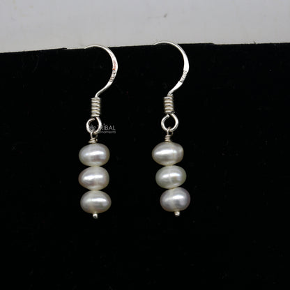 925 Sterling silver hoop earrings with pearls and stones, stylish lightweight jewelry, featuring delicate and elegant design by TRIBAL ORNAMENTS