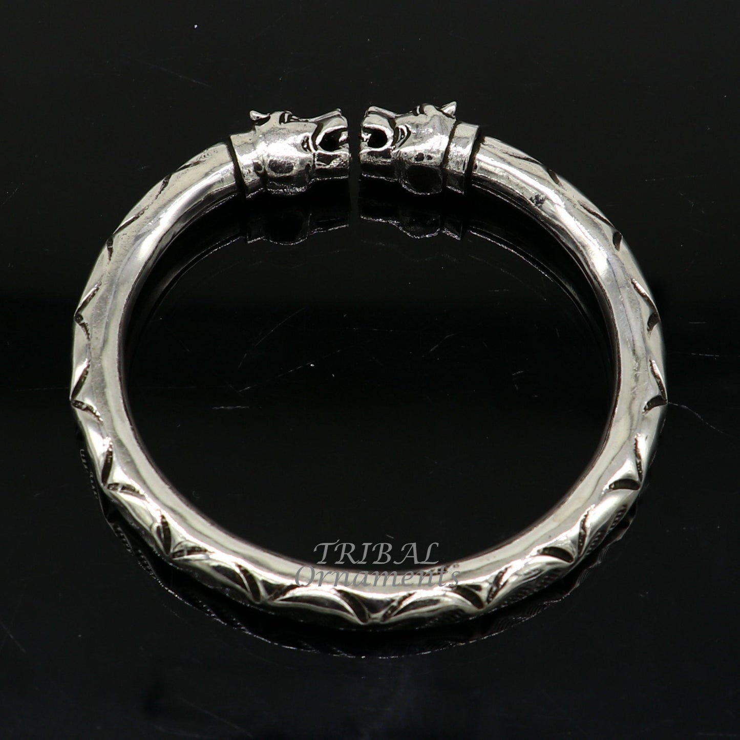 925 sterling silver fabulous lion face stylish attractive kada bangle bracelet pretty work attractive tribal belly dance jewelry nsk616 - TRIBAL ORNAMENTS