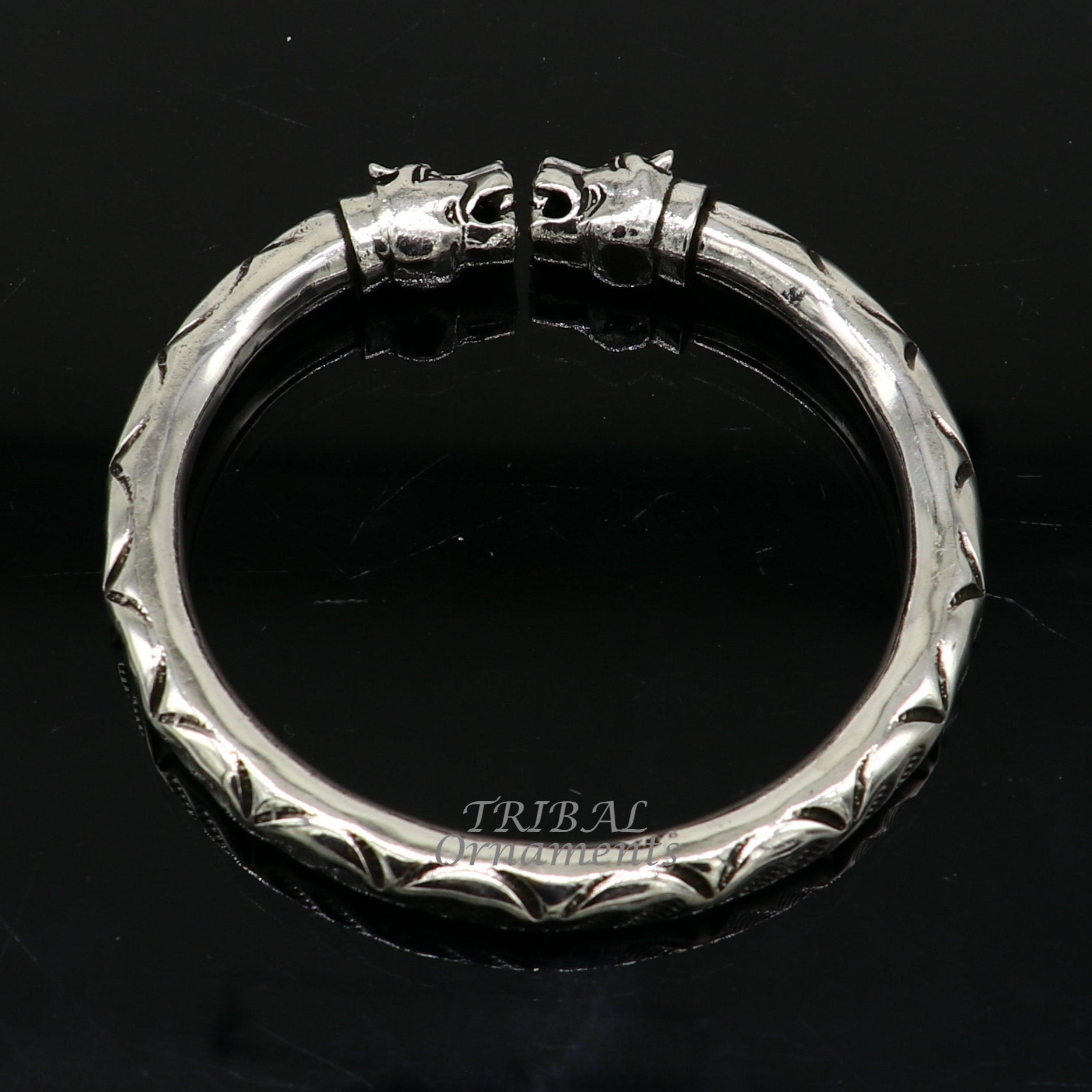 925 sterling silver fabulous lion face stylish attractive kada bangle bracelet pretty work attractive tribal belly dance jewelry nsk616 - TRIBAL ORNAMENTS