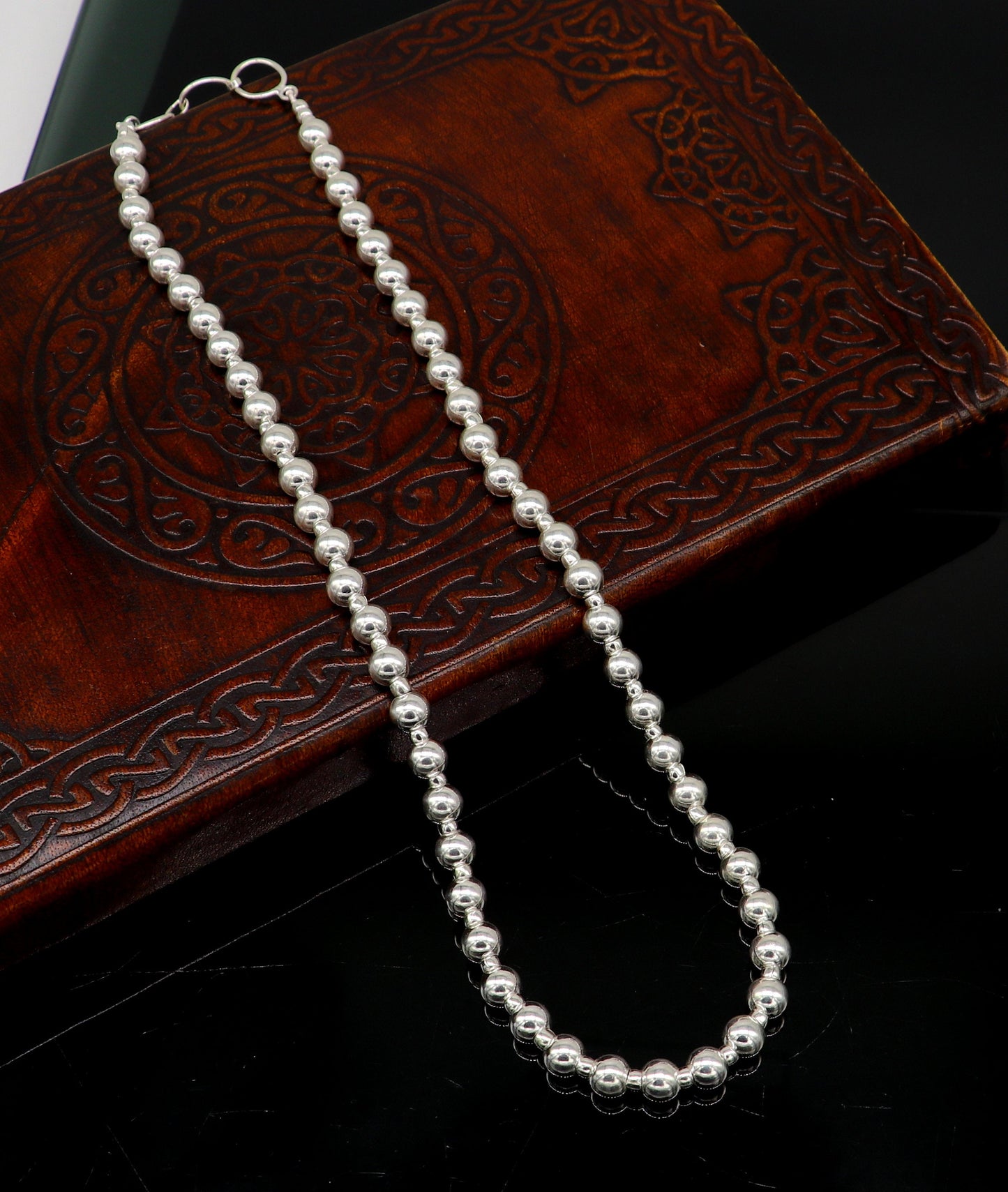 925 sterling silver fabulous plain shiny beaded necklace, modern trendy stylish fancy wedding brides jewelry, best choker necklace nec137 - TRIBAL ORNAMENTS