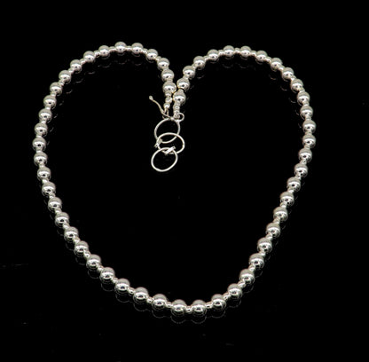 925 sterling silver beaded necklace featuring shiny, modern design, stylish wedding jewelry, trendy choker style from TRIBAL ORNAMENTS.