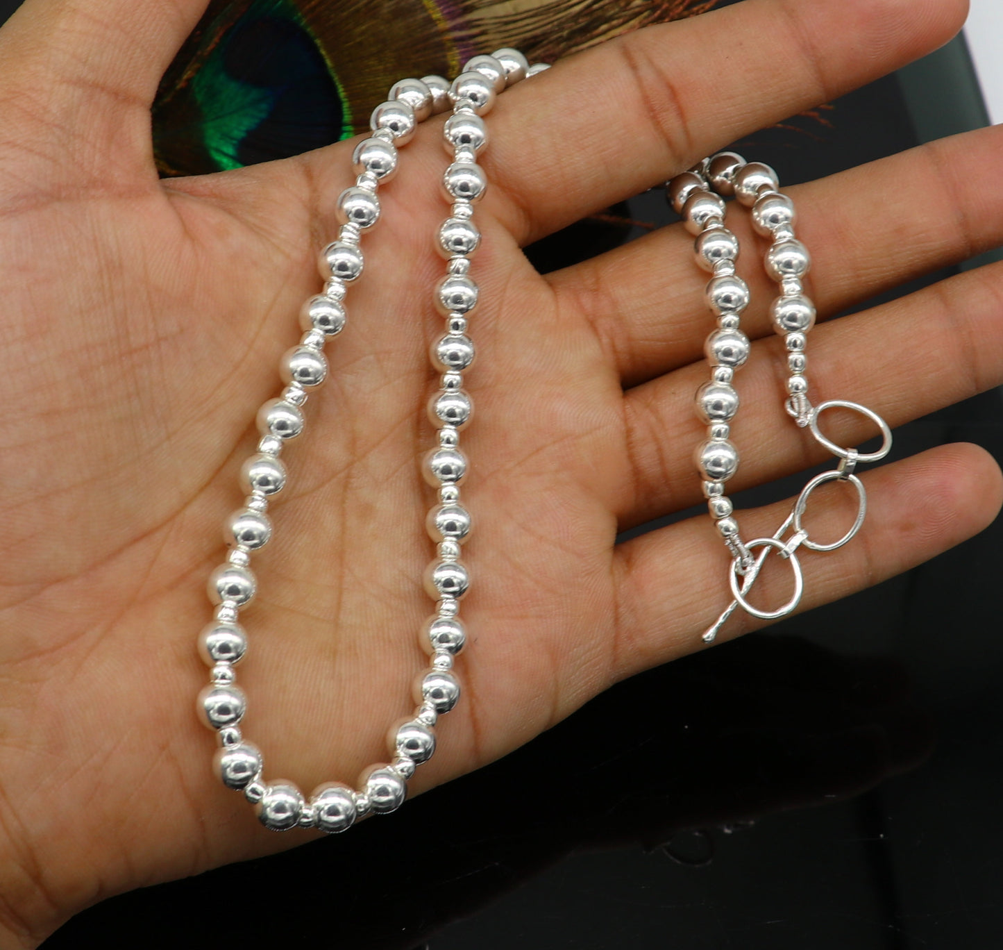 925 sterling silver fabulous plain shiny beaded necklace, modern trendy stylish fancy wedding brides jewelry, best choker necklace nec137 - TRIBAL ORNAMENTS