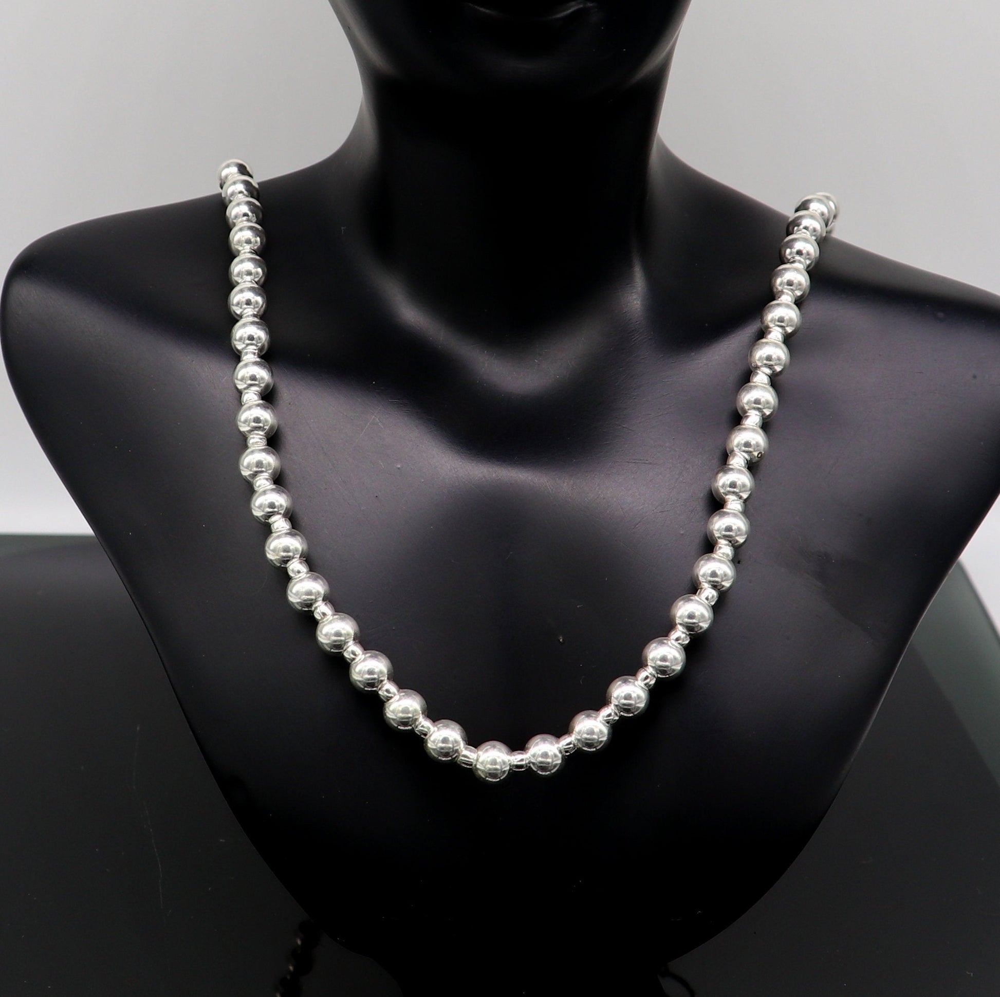 925 sterling silver fabulous plain shiny beaded necklace, modern trendy stylish fancy wedding brides jewelry, best choker necklace nec137 - TRIBAL ORNAMENTS