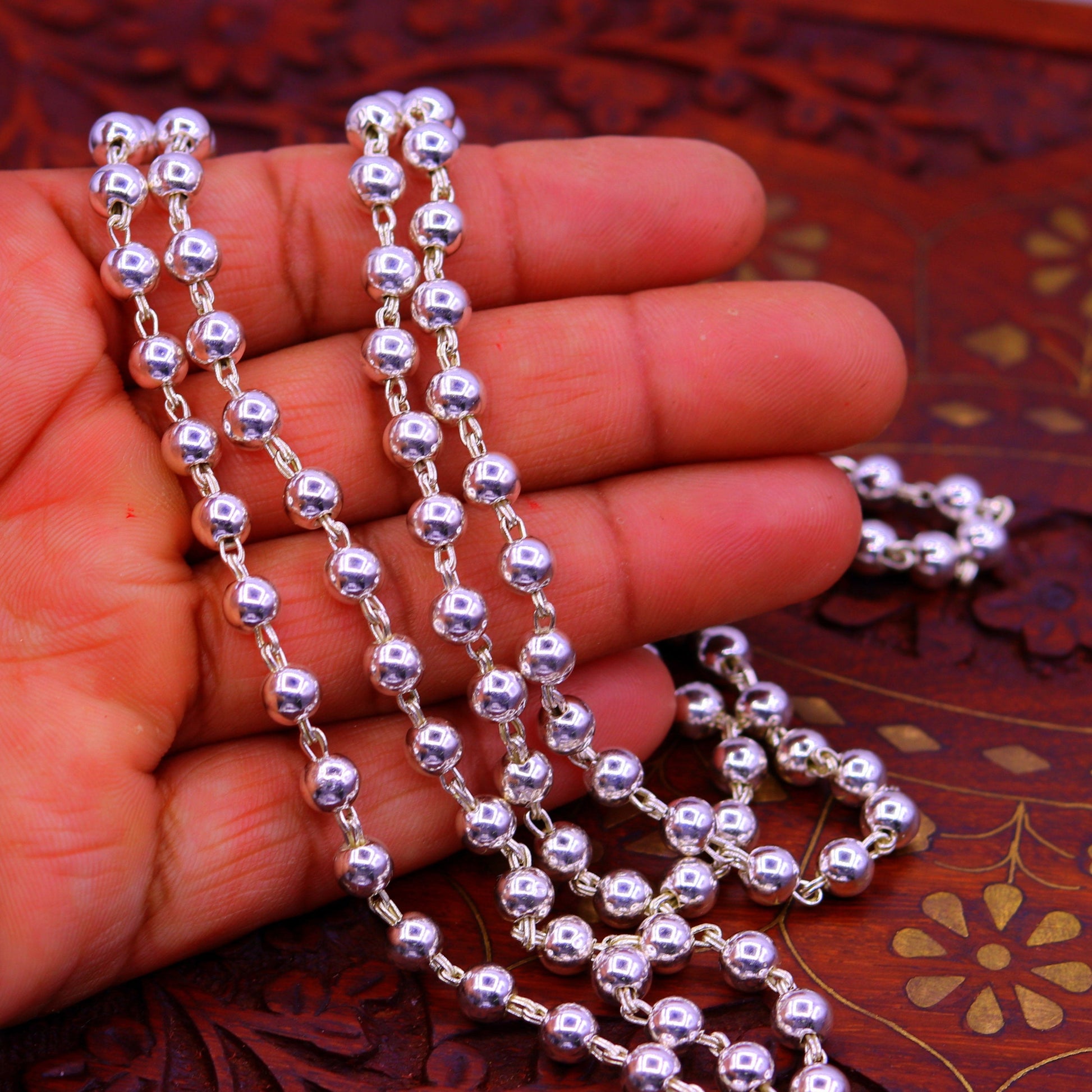 925 sterling silver fabulous plain solid beads chain japp mala 108 beads japp chain 35 inches long unisex necklace stylish jewelry ch52 - TRIBAL ORNAMENTS