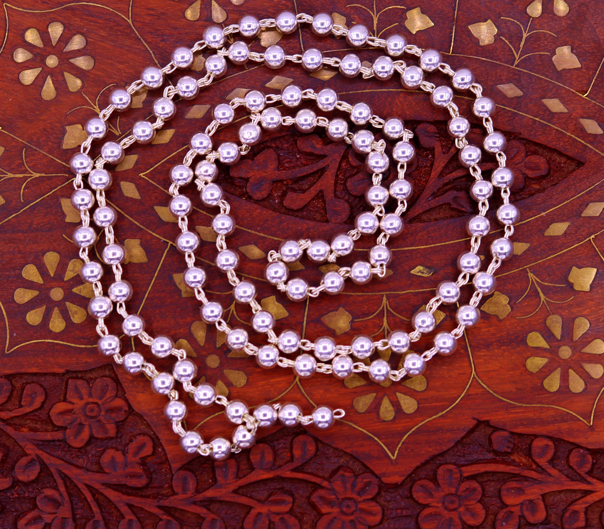 925 sterling silver fabulous plain solid beads chain japp mala 108 beads japp chain 35 inches long unisex necklace stylish jewelry ch52 - TRIBAL ORNAMENTS