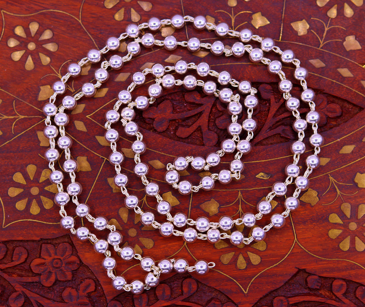 925 sterling silver fabulous plain solid beads chain japp mala 108 beads japp chain 35 inches long unisex necklace stylish jewelry ch52 - TRIBAL ORNAMENTS