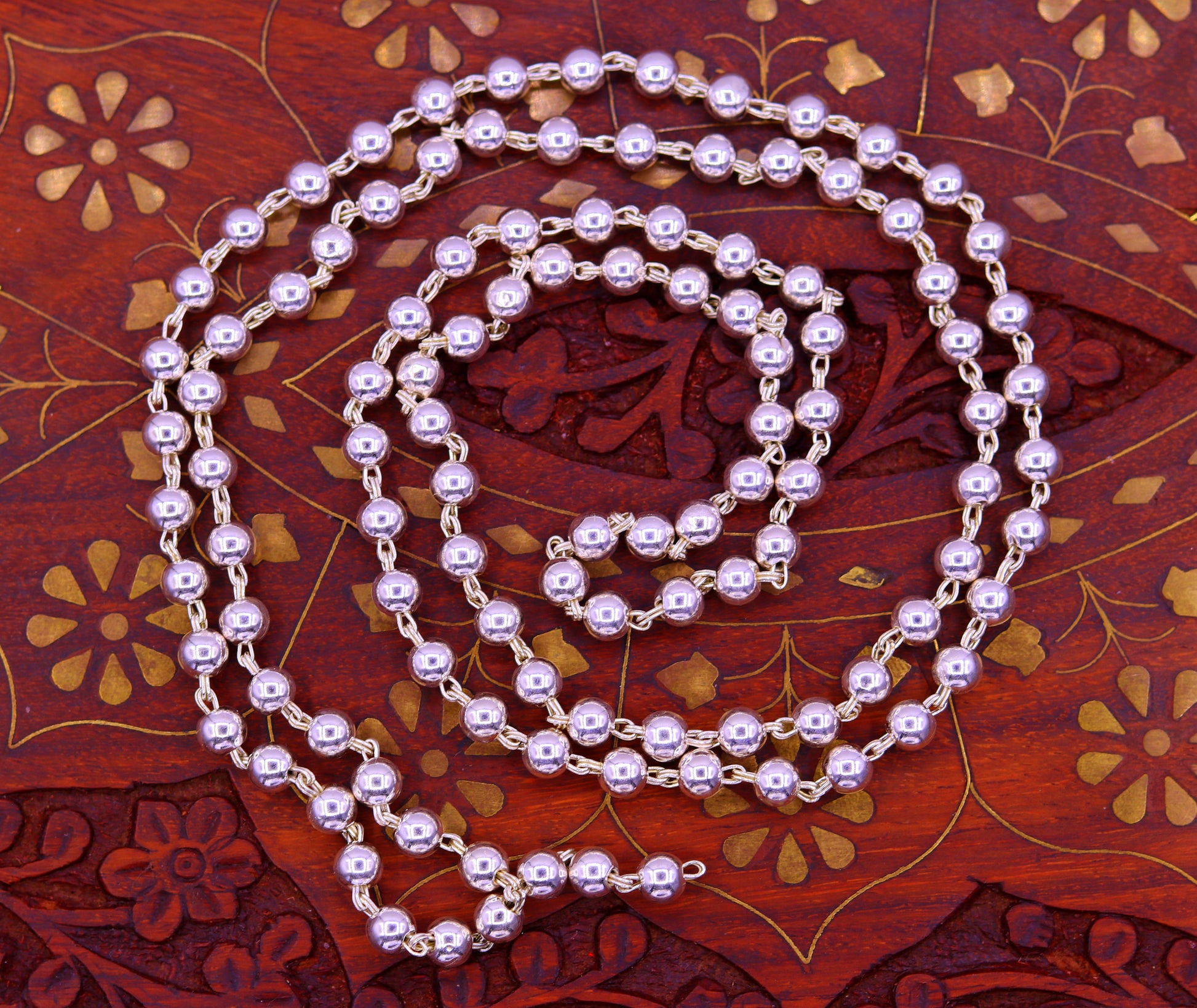 925 sterling silver fabulous plain solid beads chain japp mala 108 beads japp chain 35 inches long unisex necklace stylish jewelry ch52 - TRIBAL ORNAMENTS