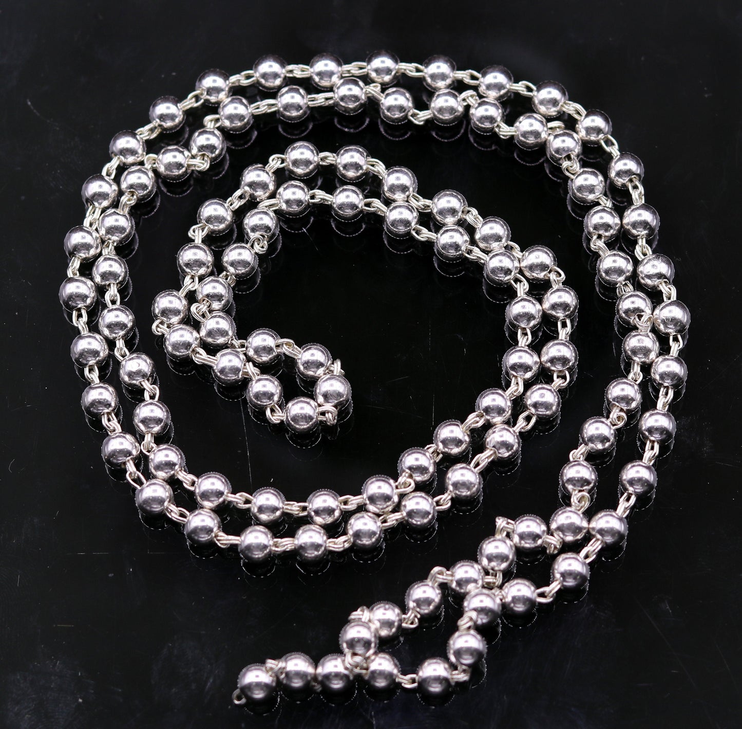 925 sterling silver fabulous plain solid beads chain japp mala 108 beads japp chain 35 inches long unisex necklace stylish jewelry ch52 - TRIBAL ORNAMENTS