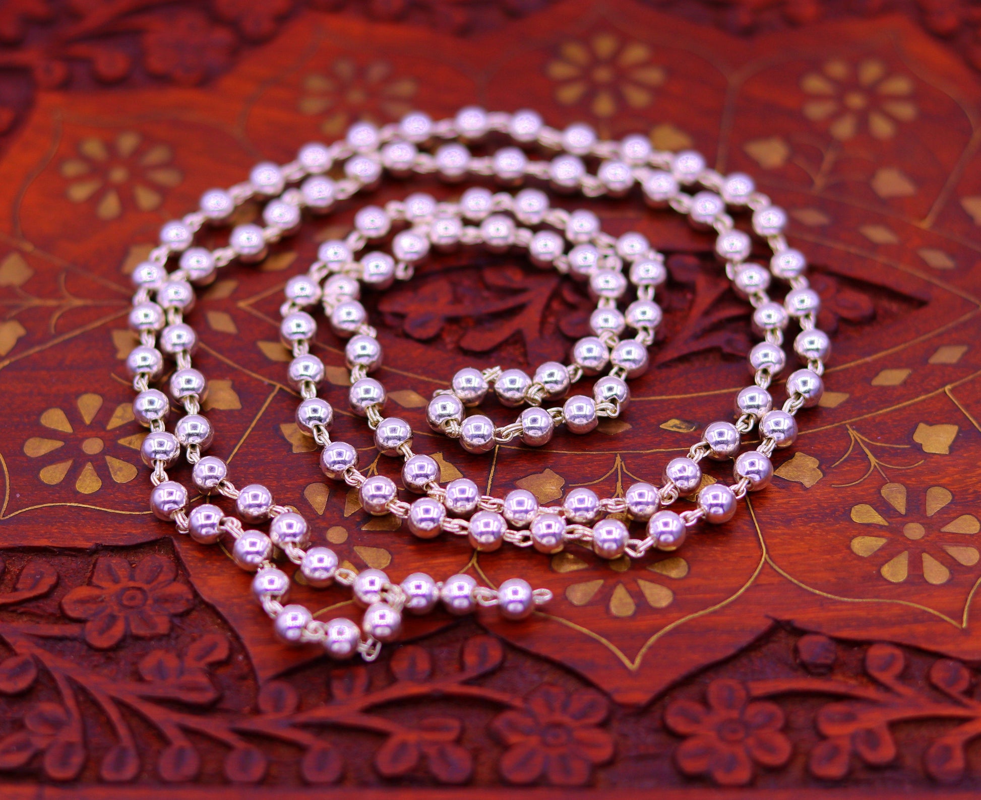 925 sterling silver fabulous plain solid beads chain japp mala 108 beads japp chain 38 inches long unisex necklace stylish jewelry ch52 - TRIBAL ORNAMENTS