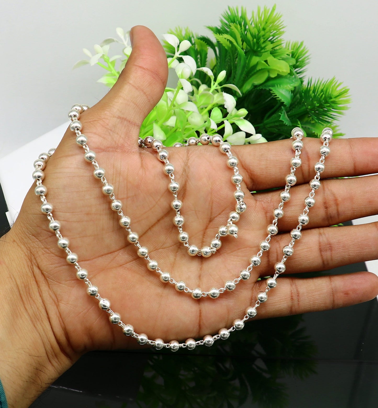 925 sterling silver fabulous plain solid beads chain japp mala 108 beads japp chain fabulous chanting necklace stylish jewelry ch109 - TRIBAL ORNAMENTS