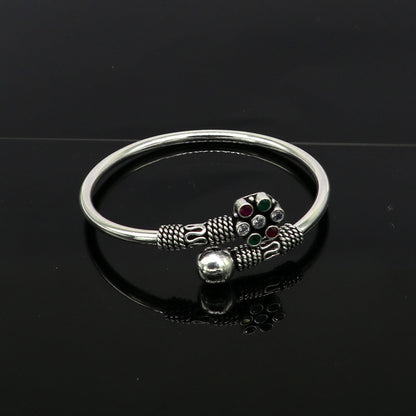 925 sterling silver bangle bracelet with colorful gemstones, unisex customized jewelry by TRIBAL ORNAMENTS.