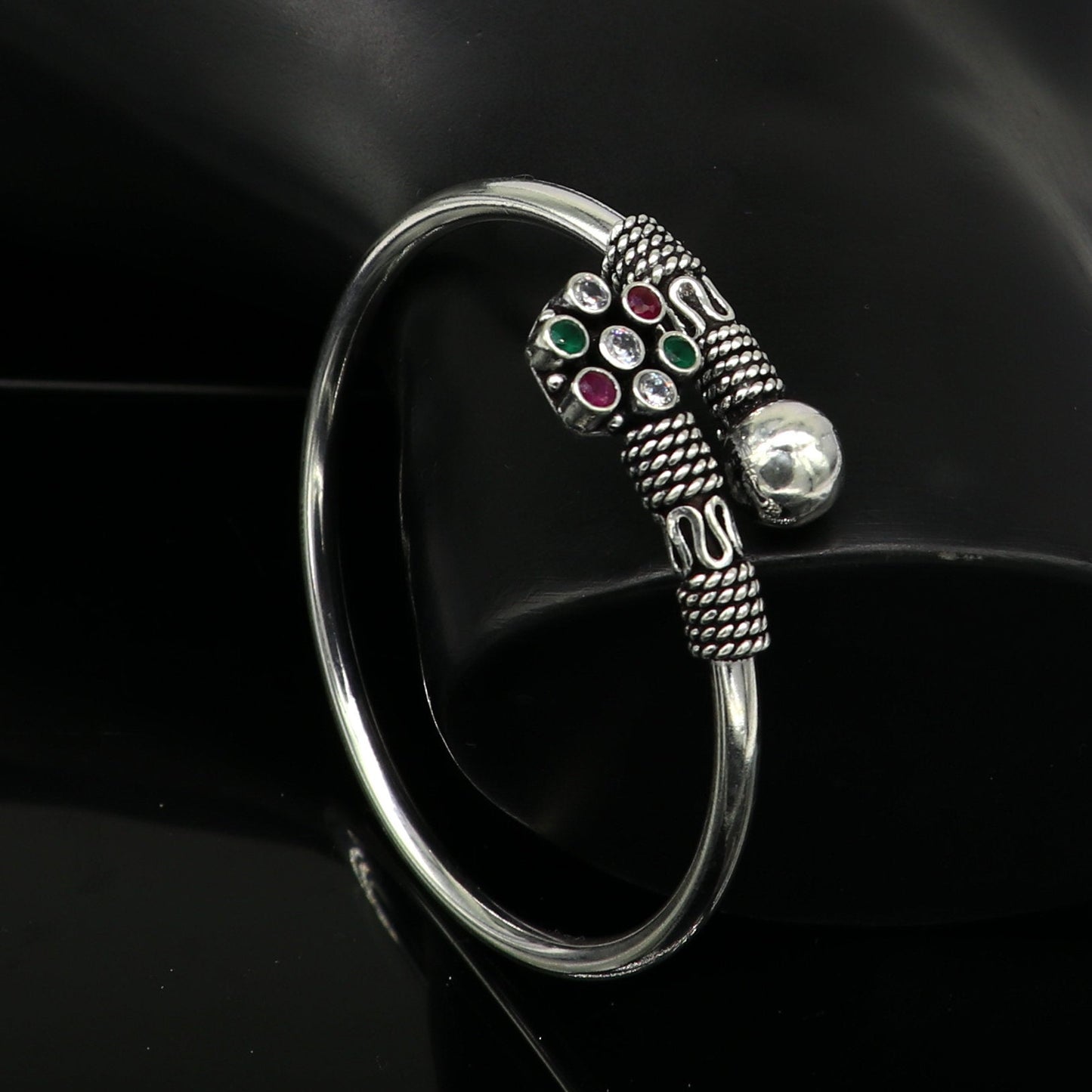 925 sterling silver fabulous Red gemstone handmade bangle bracelet kada unisex customized personalized jewelry from india nssk277 - TRIBAL ORNAMENTS