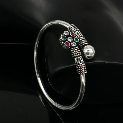 925 sterling silver bangle bracelet with multicolor gemstones, unisex cuff jewelry, customized and personalized by Tribal Ornaments