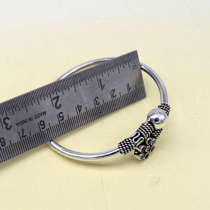 925 sterling silver bangle bracelet with multicolor gemstones, unisex cuff kada, customized personalized jewelry from TRIBAL ORNAMENTS.