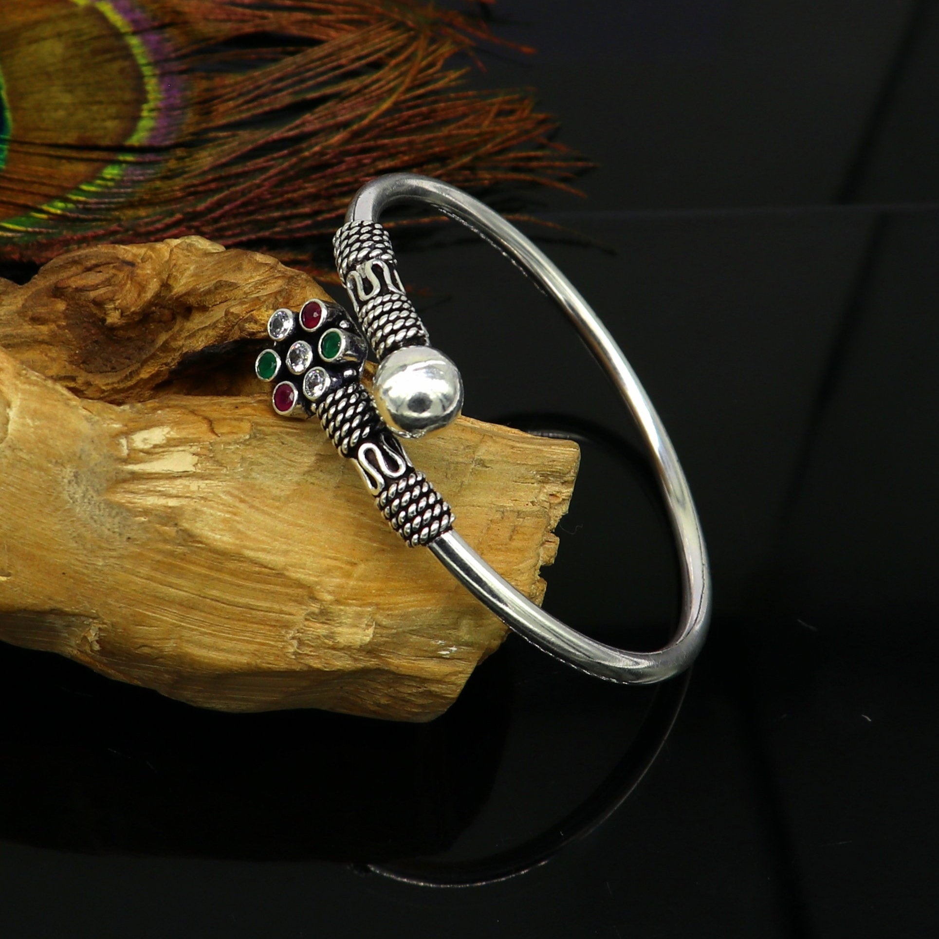 925 sterling silver fabulous Red gemstone handmade bangle bracelet kada unisex customized personalized jewelry from india nssk277 - TRIBAL ORNAMENTS