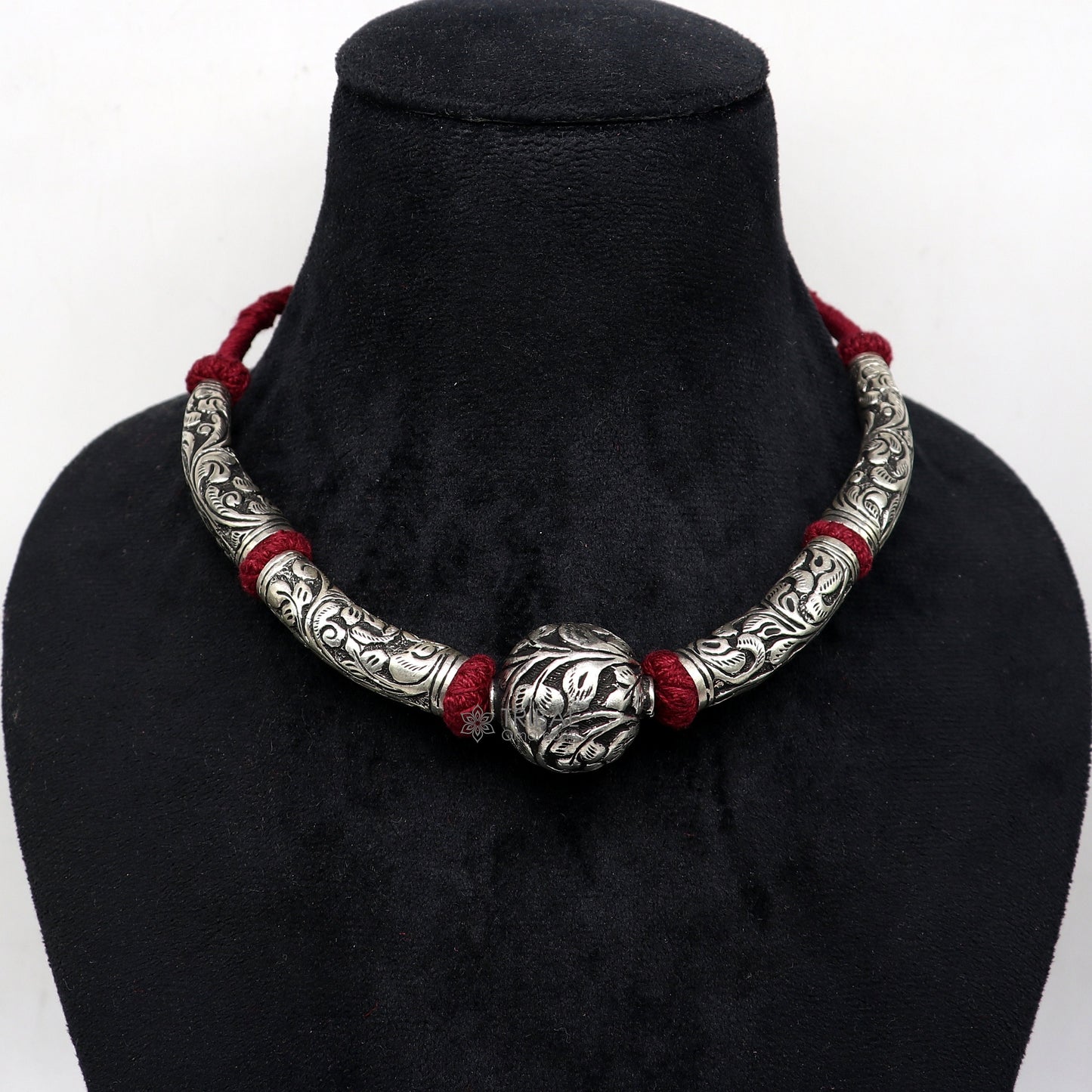 925 sterling silver beaded necklace featuring intricate tribal design, perfect for brides, weddings, and ethnic jewelry styles.