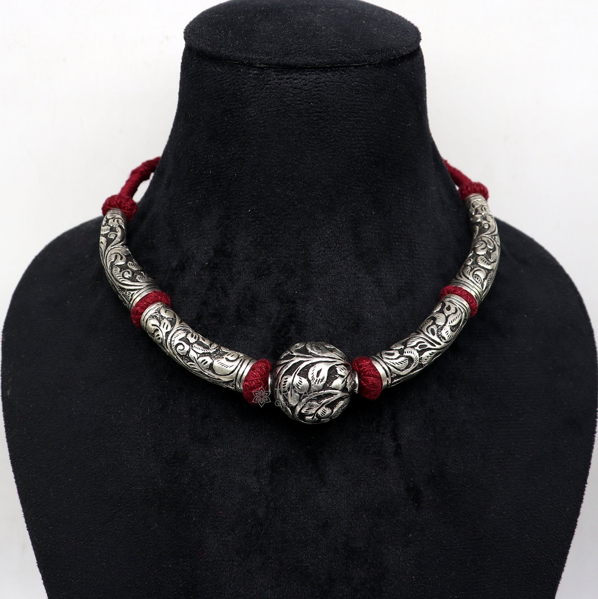 925 sterling silver beaded necklace featuring intricate tribal design, perfect for brides, weddings, and ethnic jewelry styles.