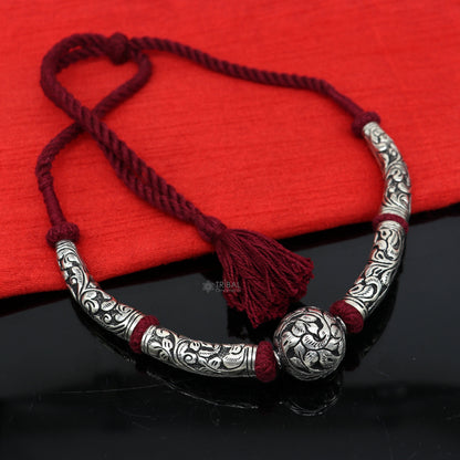 Sterling silver beaded necklace by TRIBAL ORNAMENTS featuring stylish ethnic design, perfect for brides and wedding attire.