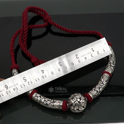 925 sterling silver beaded wedding choker necklace with intricate tribal design, ideal for brides and traditional jewelry sets.
