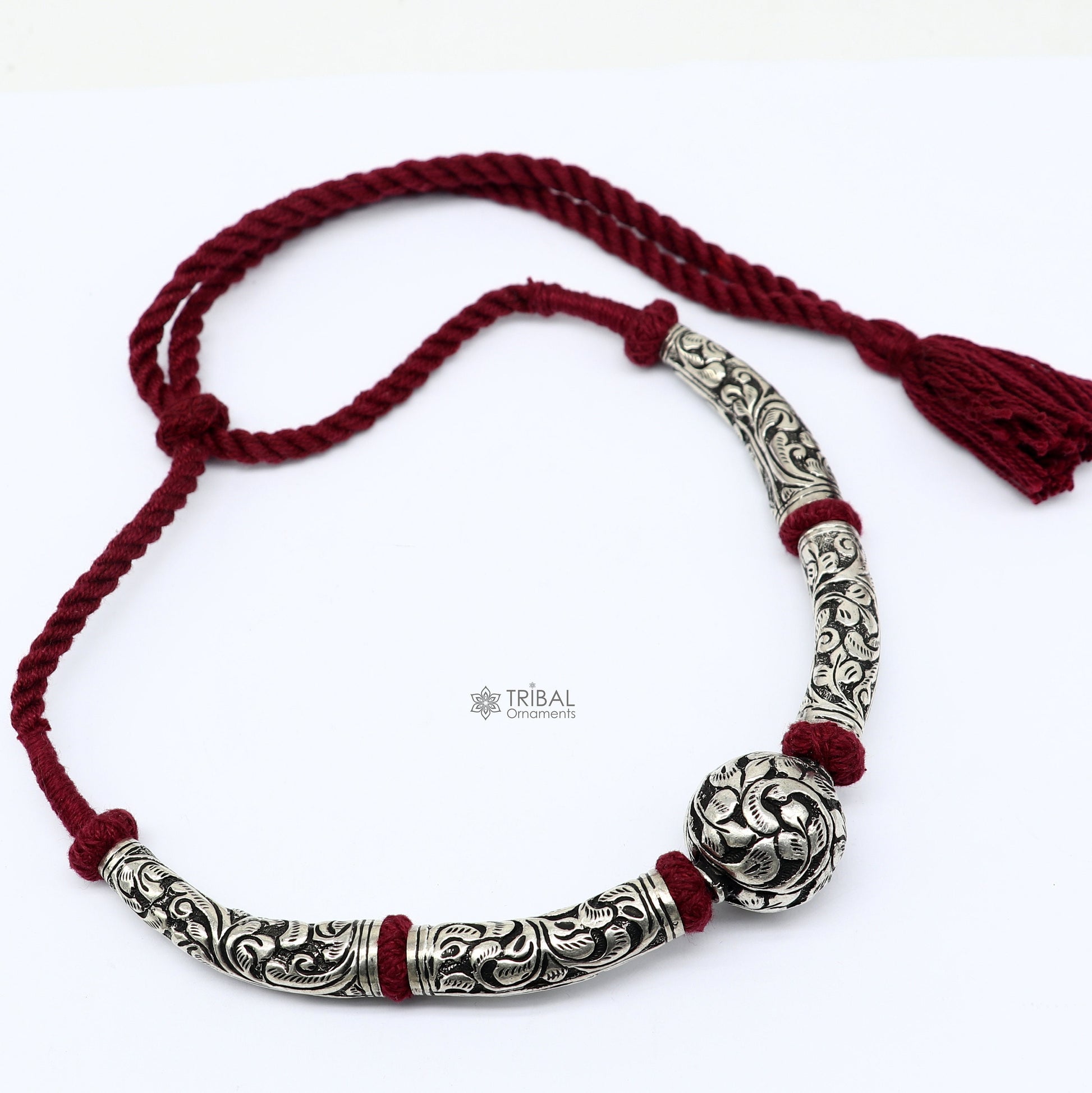 925 sterling silver beaded necklace with intricate tribal design, perfect for brides, weddings, and ethnic jewelry styles.