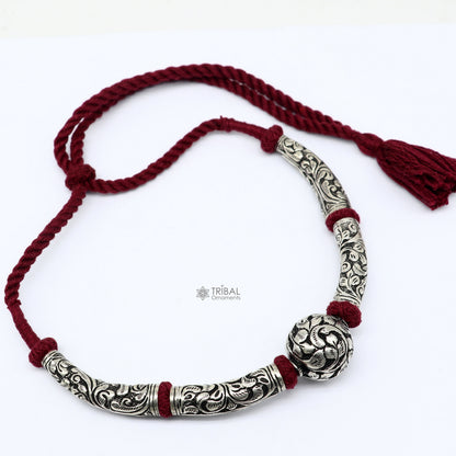 925 sterling silver beaded necklace with intricate tribal design, perfect for brides, weddings, and ethnic jewelry styles.