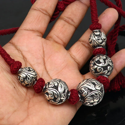 Sterling silver beaded necklace by TRIBAL ORNAMENTS featuring intricate tribal design, perfect for weddings and ethnic jewelry sets.