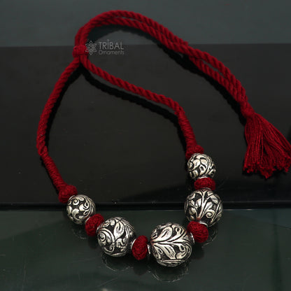 Sterling silver beaded necklace by TRIBAL ORNAMENTS featuring intricate tribal design, perfect for weddings and traditional bridal jewelry.