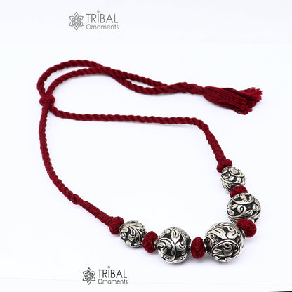 925 sterling silver beaded necklace featuring intricate tribal design, ideal for brides and wedding ethnic jewelry sets.