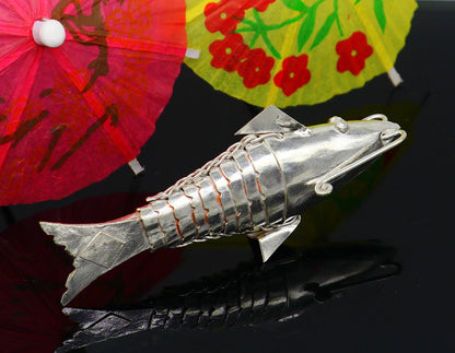 Solid silver handmade silver fish, Lord vishnu avatar Matsya, Silver Puja Fish For Prosperity And Good Luck, best collectible art su368 - TRIBAL ORNAMENTS