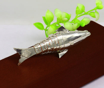 Solid silver handmade silver fish, Lord vishnu avatar Matsya, Silver Puja Fish For Prosperity And Good Luck, best collectible art su368 - TRIBAL ORNAMENTS