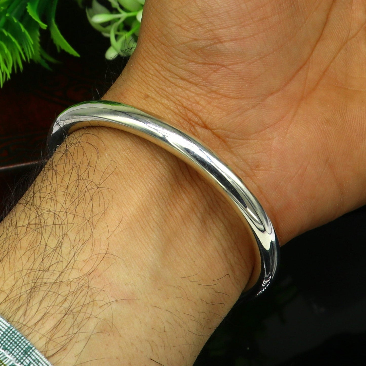 925 sterling silver flexible cuff bracelet, Plain shiny bright designer fancy bracelet with gorgeous rudraksha beads, best gifting nsk335 - TRIBAL ORNAMENTS