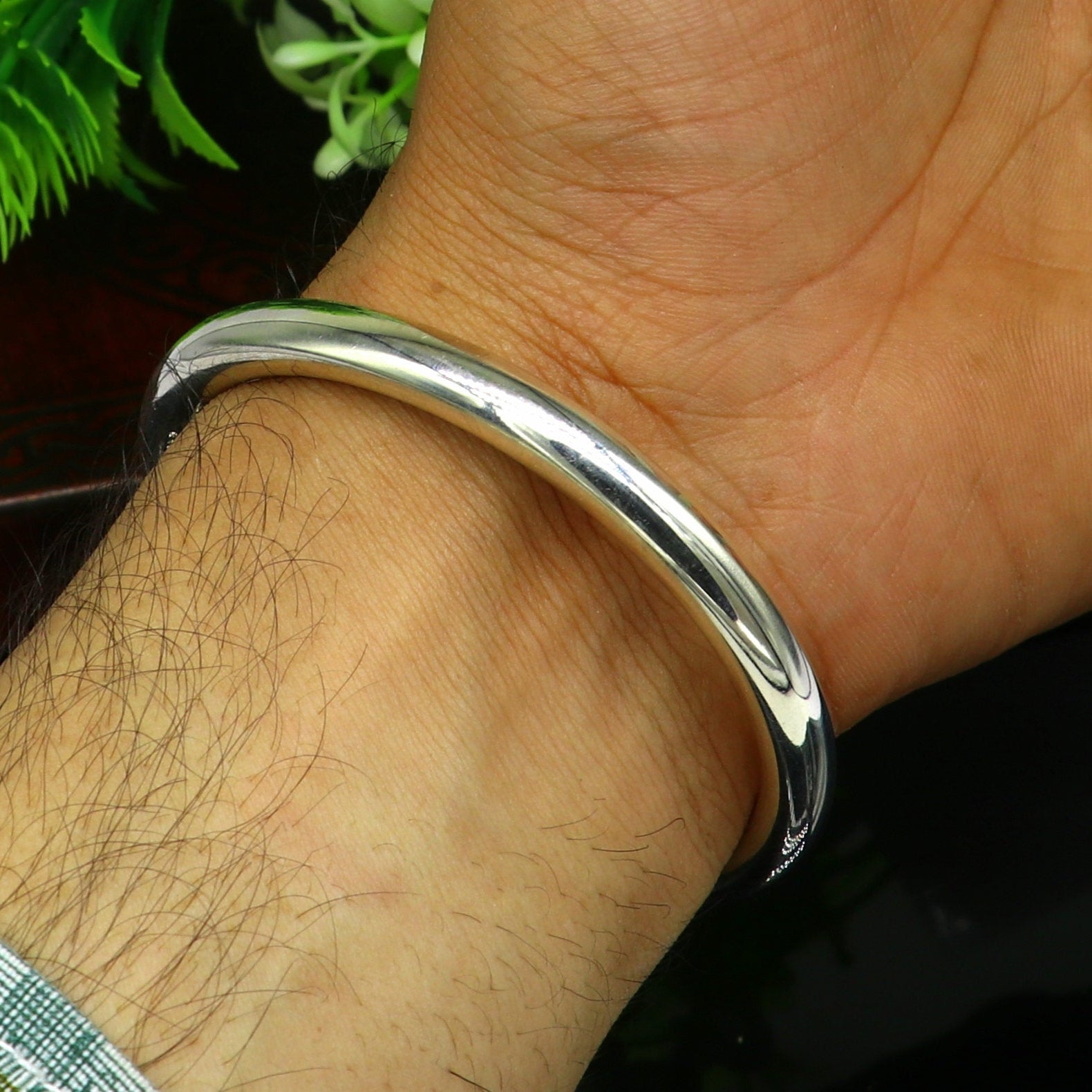 925 sterling silver flexible cuff bracelet, Plain shiny bright designer fancy bracelet with gorgeous rudraksha beads, best gifting nsk335 - TRIBAL ORNAMENTS