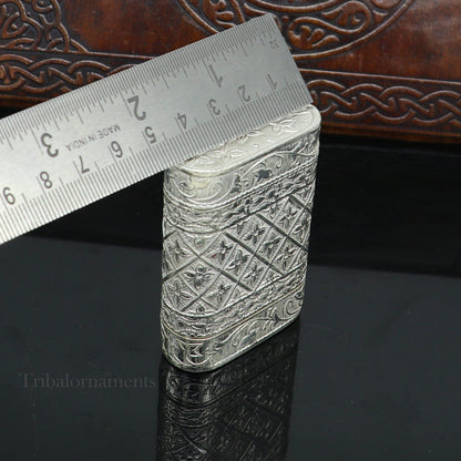 925 sterling silver floral design 2 in1 Royal trinket box, tobacco box, tobacco chuna box, best gifting silver royal article stb312 - TRIBAL ORNAMENTS