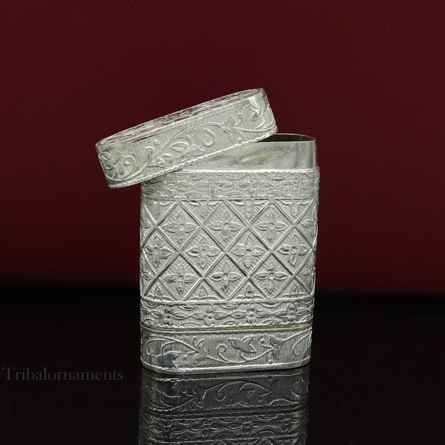 925 sterling silver floral design 2 in1 Royal trinket box, tobacco box, tobacco chuna box, best gifting silver royal article stb312 - TRIBAL ORNAMENTS