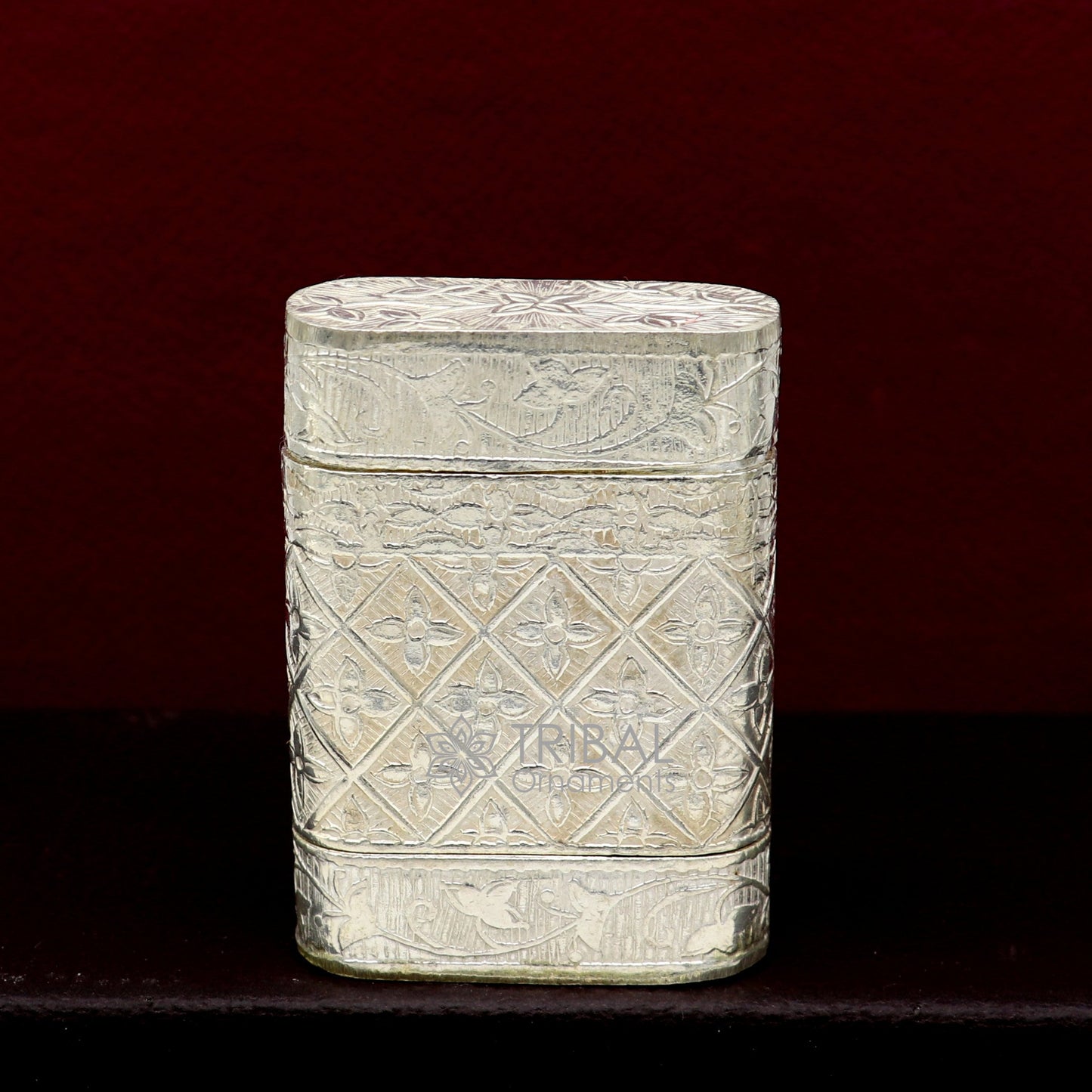 925 sterling silver floral 2-in-1 Royal trinket and tobacco box with intricate design, ideal for gifting or storage by TRIBAL ORNAMENTS.