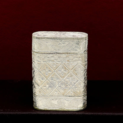 925 sterling silver floral 2-in-1 Royal trinket and tobacco box with intricate design, ideal for gifting or storage by TRIBAL ORNAMENTS.