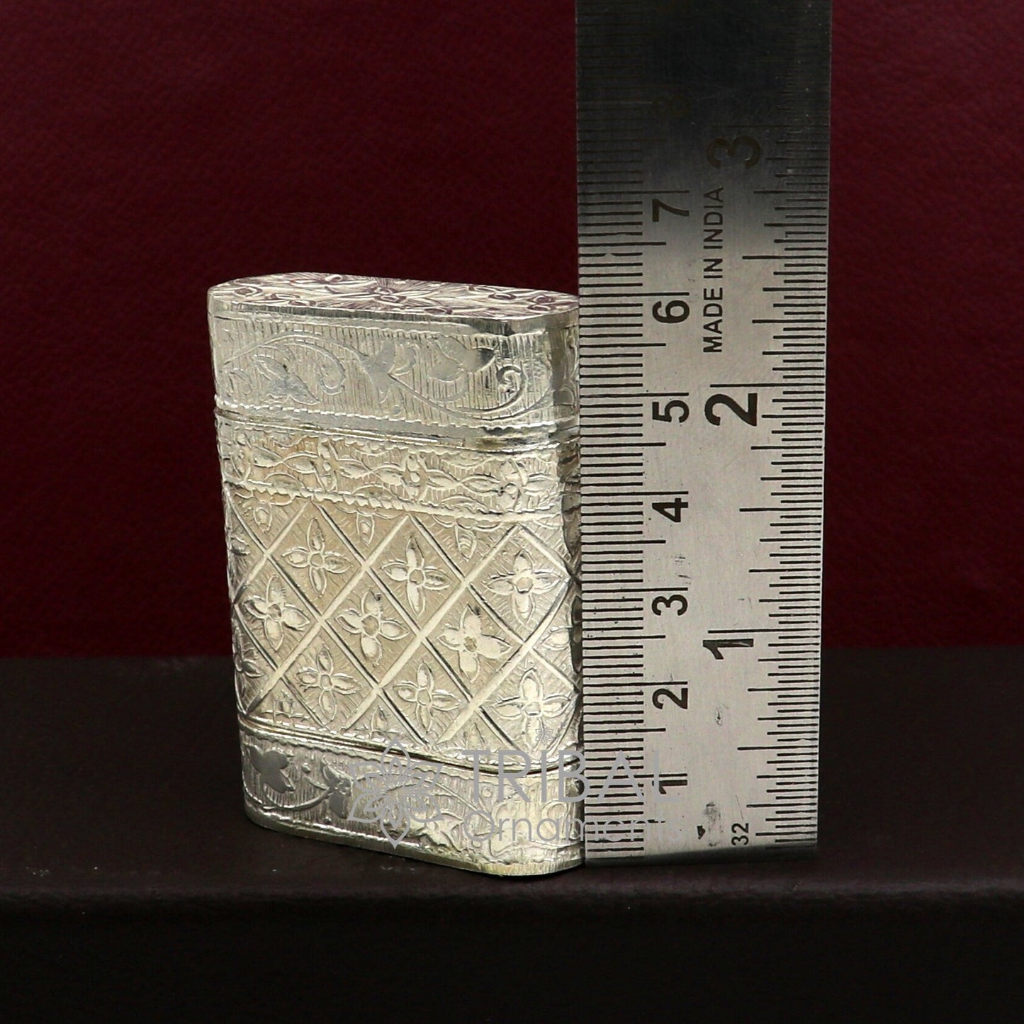 925 sterling silver floral design 2-in-1 royal trinket and tobacco box by Tribal Ornaments, with intricate floral details.