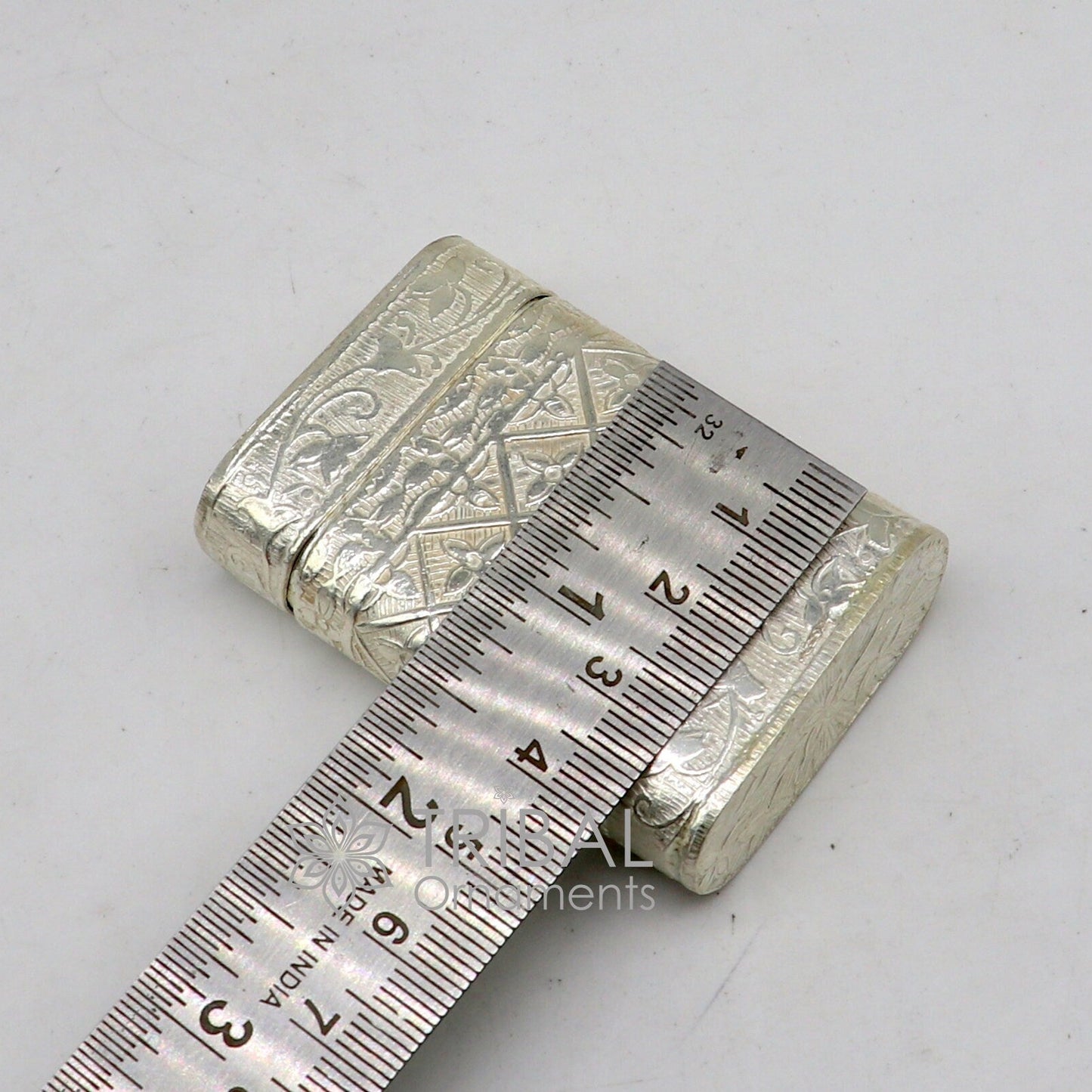925 sterling silver floral design 2-in-1 royal trinket and tobacco box by TRIBAL ORNAMENTS, detailed floral engraving, elegant and functional.