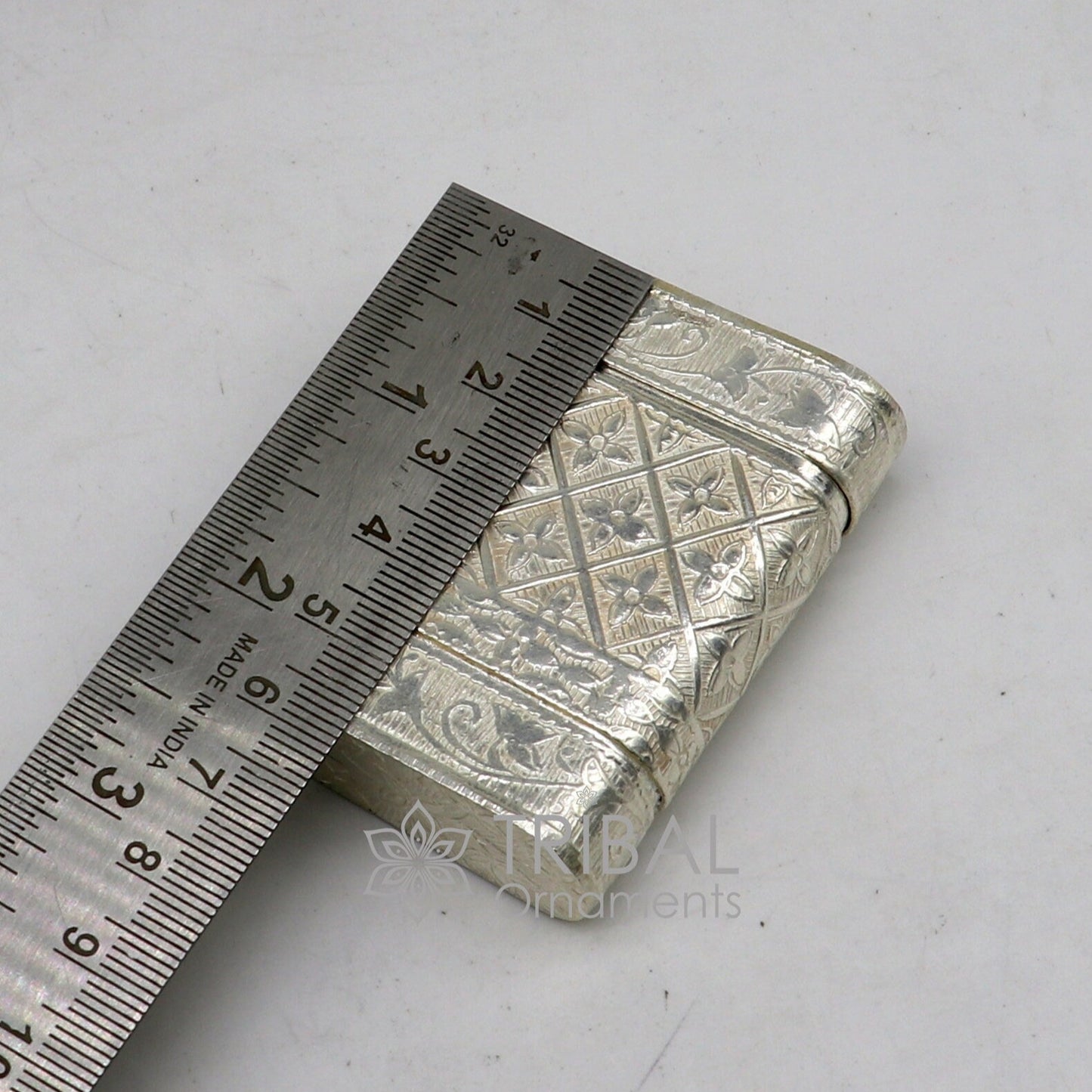 925 sterling silver floral 2-in-1 royal trinket and tobacco box by Tribal Ornaments, with intricate floral design and polished finish.
