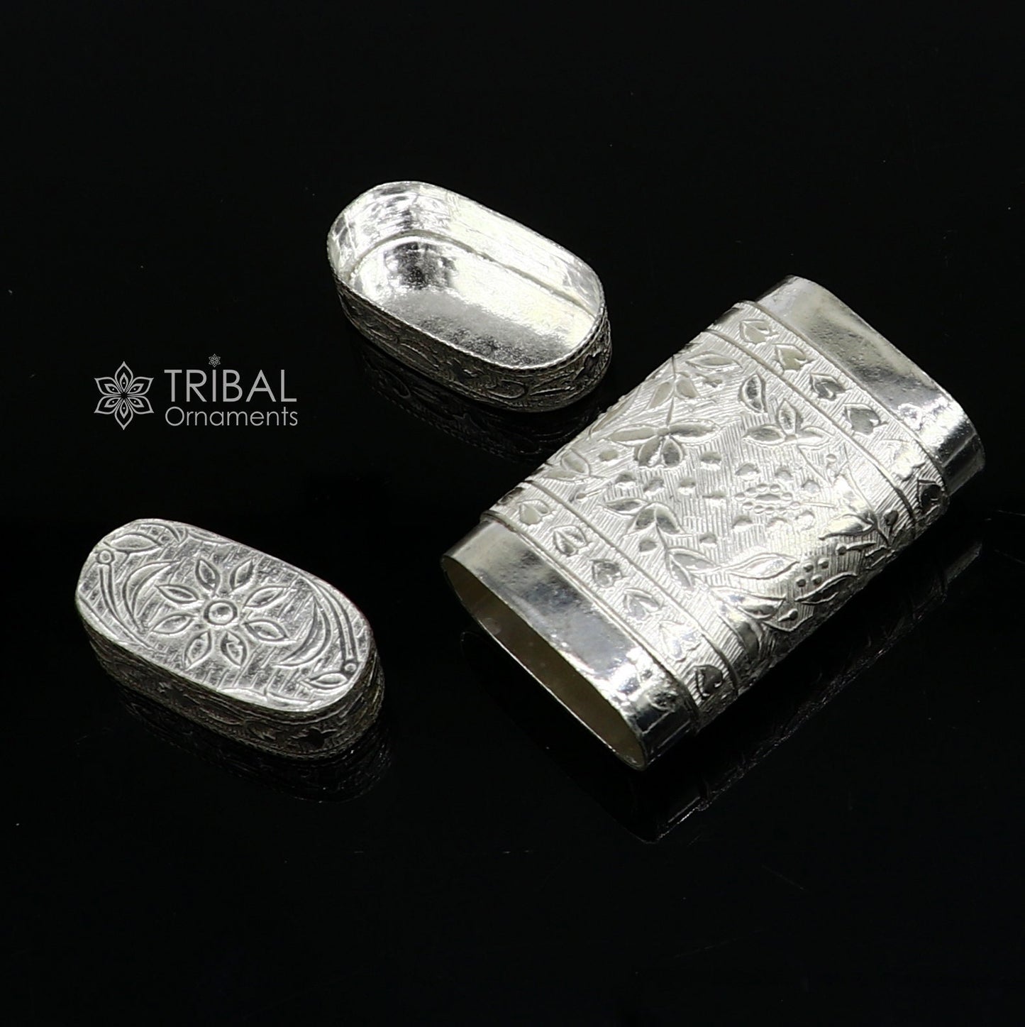 925 sterling silver floral design 2 in1 Royal trinket box, tobacco box, tobacco chuna box, best gifting silver royal article stb843 - TRIBAL ORNAMENTS