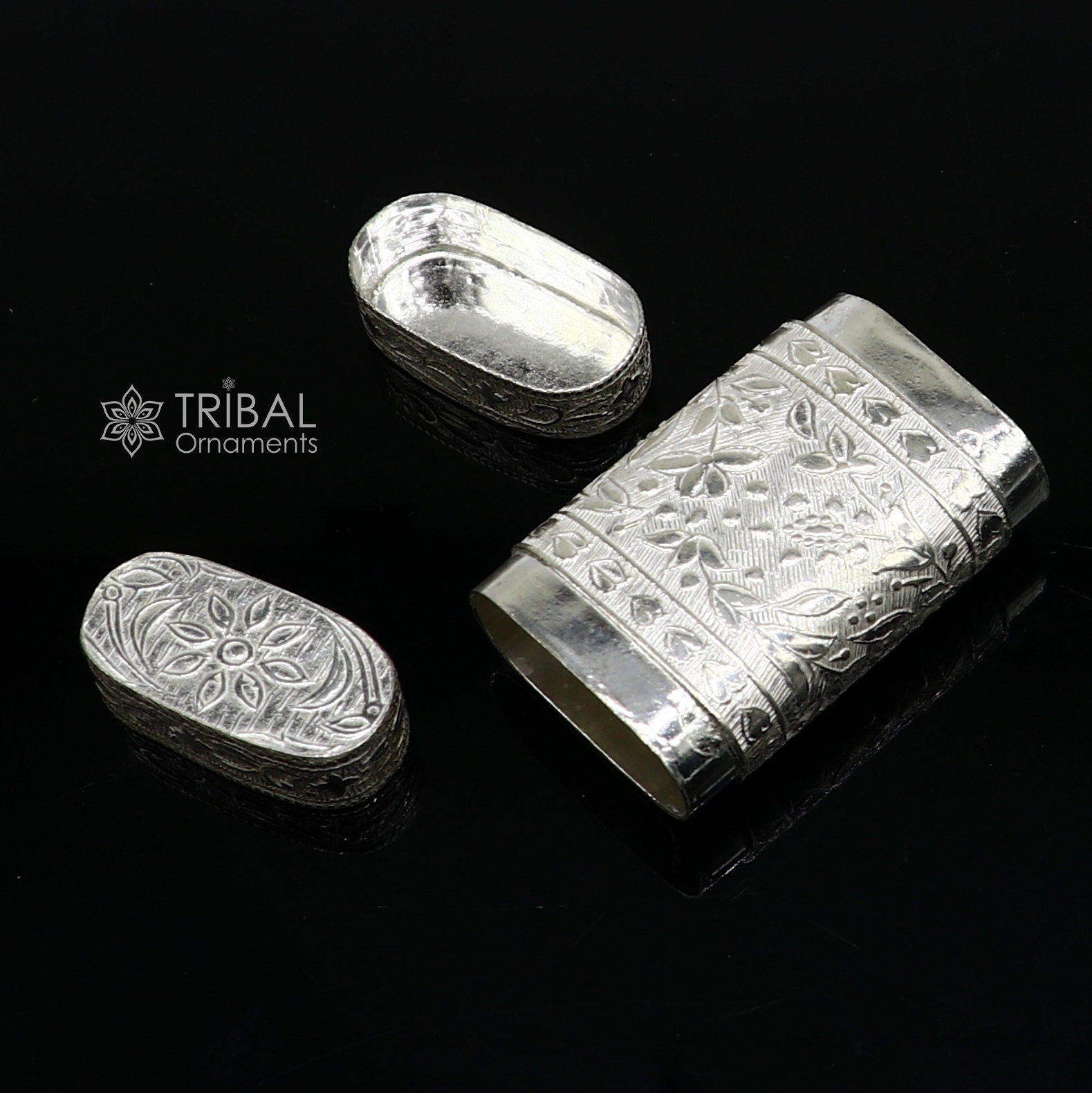 925 sterling silver floral design 2 in1 Royal trinket box, tobacco box, tobacco chuna box, best gifting silver royal article stb843 - TRIBAL ORNAMENTS