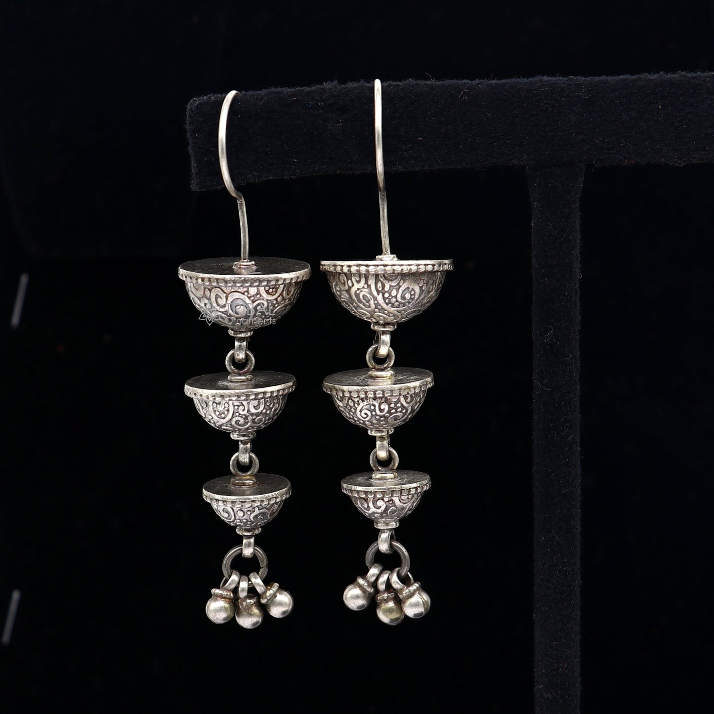 925 sterling silver handmade floral design drop dangle long light weight fancy girl's earring brides jewelry from india S1252 - TRIBAL ORNAMENTS